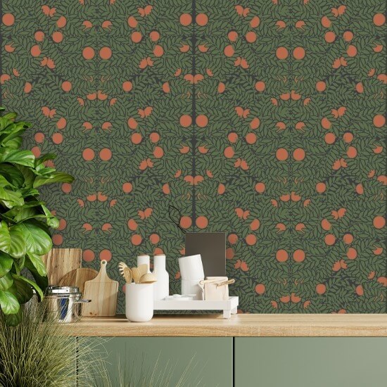 Orange Bush Forest Floral Wallpaper