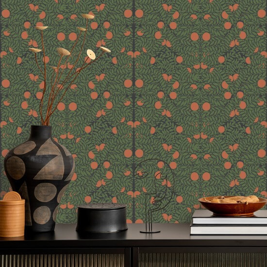 Orange Bush Forest Floral Wallpaper