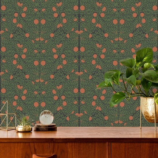 Orange Bush Forest Floral Wallpaper