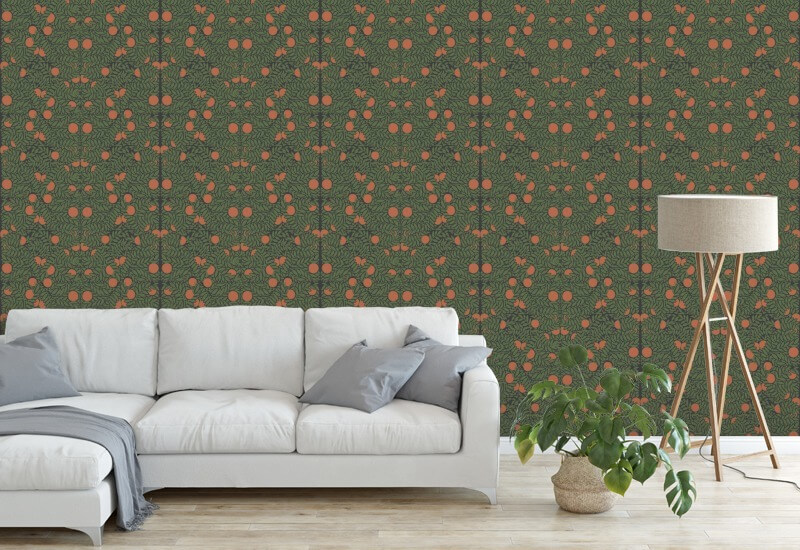 Orange Bush Forest Floral Wallpaper