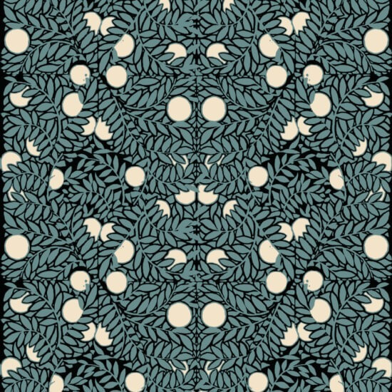 Arbusto laranja Papel de parede floral azul e creme