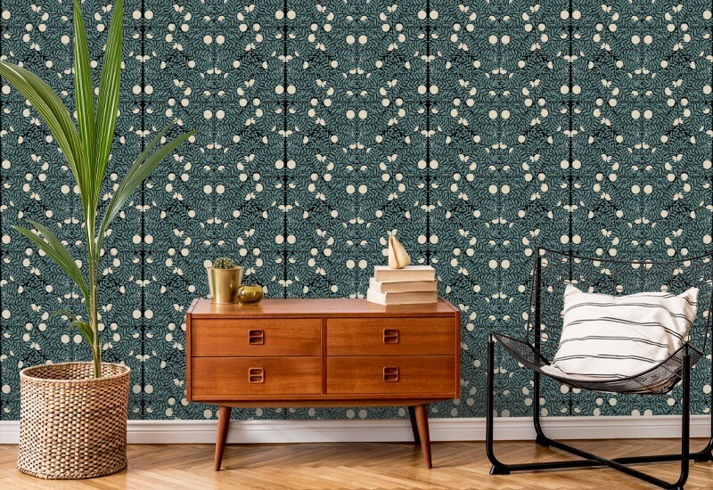 Orange Bush Blue & Cream Floral Wallpaper