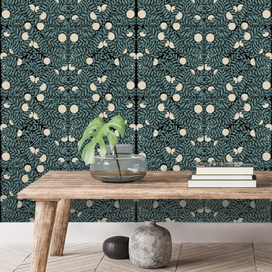 Orange Bush Blue &amp; Cream Floral Wallpaper