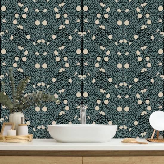 Orange Bush Blue &amp; Cream Floral Wallpaper