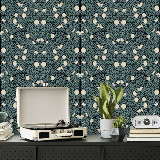 Orange Bush Blue &amp;amp; Cream Floral Wallpaper