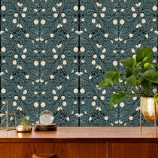 Arancione Carta da parati floreale blu e crema