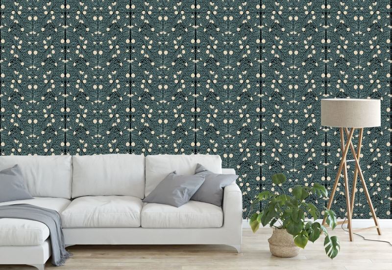 Orange Bush Blue & Cream Floral Wallpaper