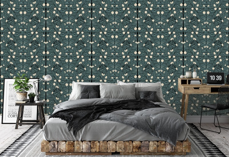 Orange busk Blå & fløde blomstertapet