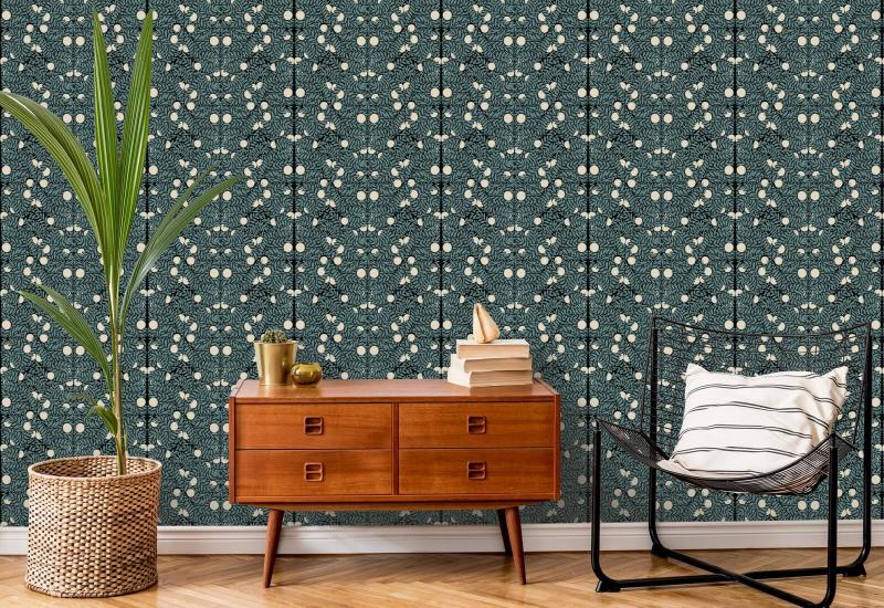 Orange Bush Blue & Cream Floral Wallpaper
