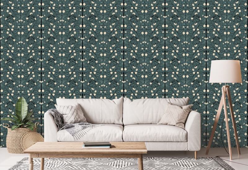 Orange Bush Blue &amp; Cream Floral Wallpaper