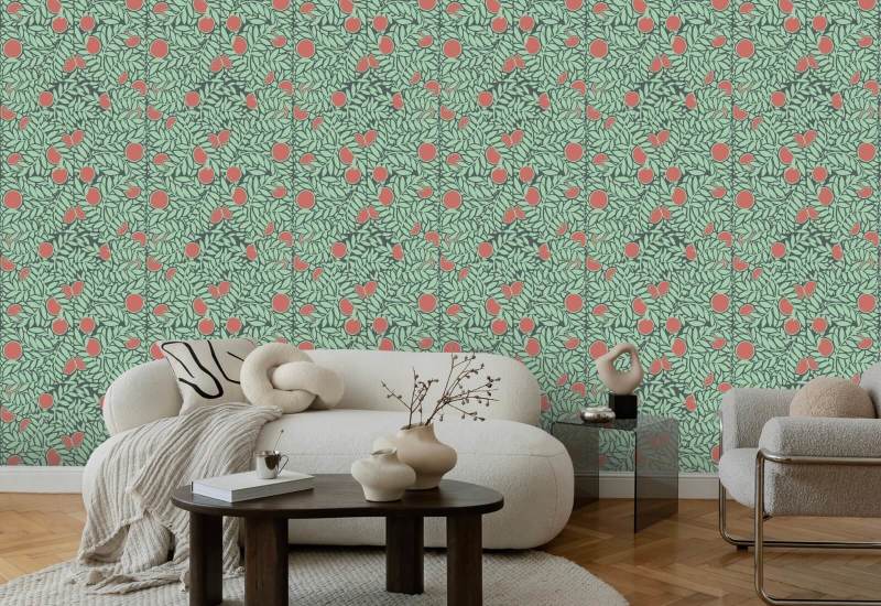 Laranjal Papel de parede floral Mint Coral