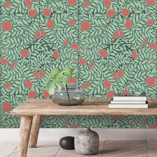 Laranjal Papel de parede floral Mint Coral
