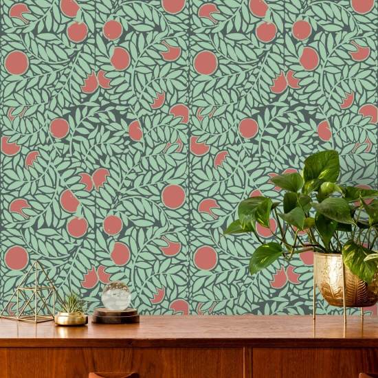 Laranjal Papel de parede floral Mint Coral