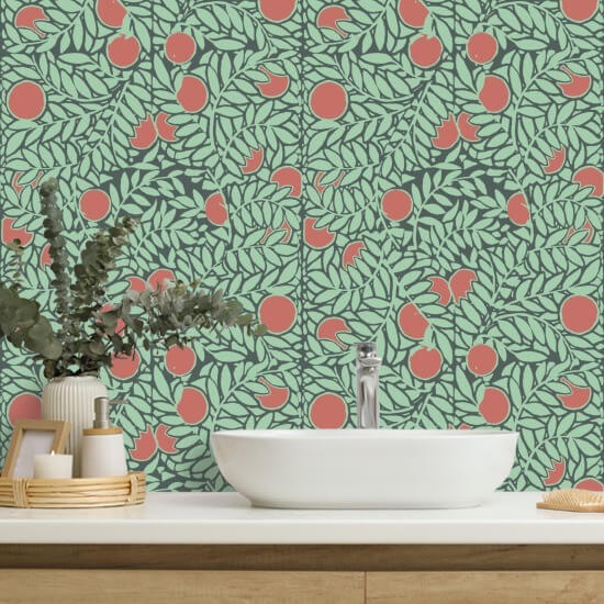 Appelsinlund Mint Coral Floral Baggrund