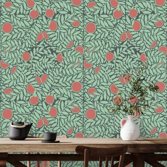 Appelsinlund Mint Coral Floral Bakgrunn
