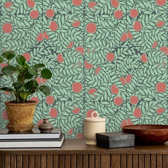 Appelsinlund Mint Coral Floral Bakgrunn