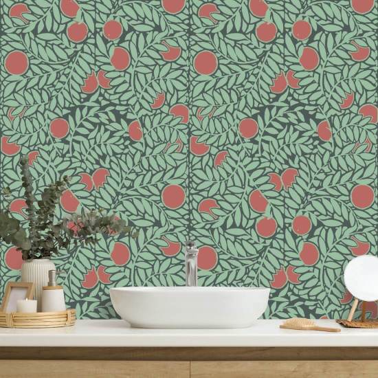 Huerto de naranjos Papel pintado floral Mint Coral