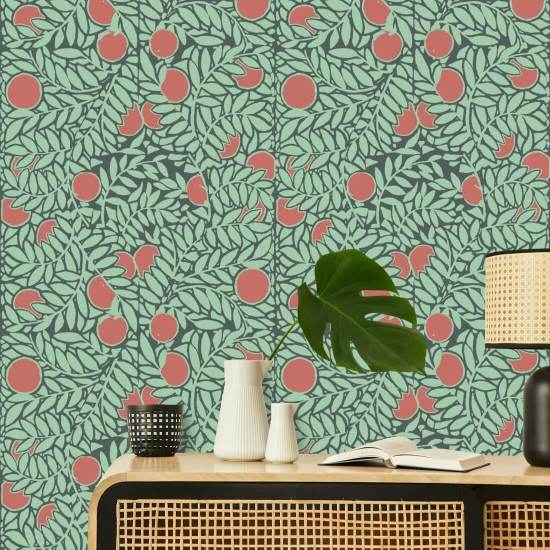Laranjal Papel de parede floral Mint Coral