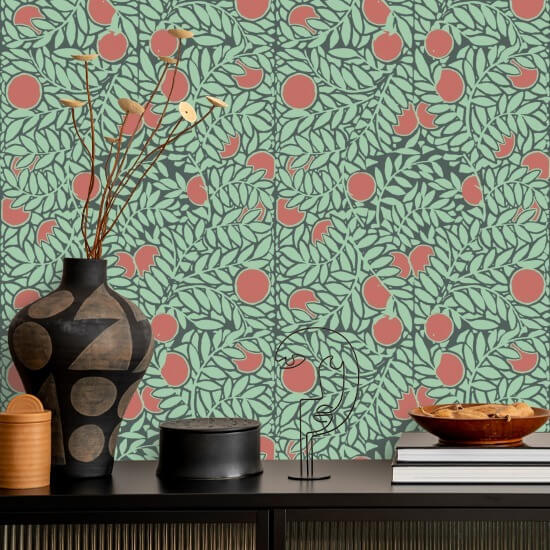 Orange Grove Mint Coral Floral Wallpaper