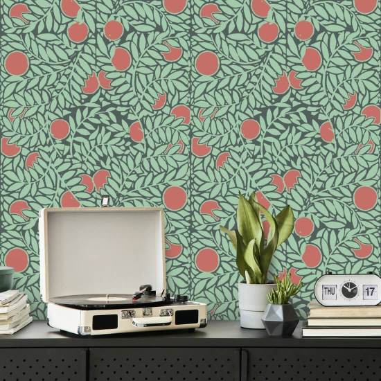 Laranjal Papel de parede floral Mint Coral