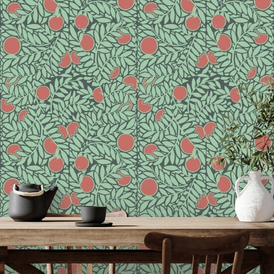 Orange Grove Mint Coral Floral Wallpaper
