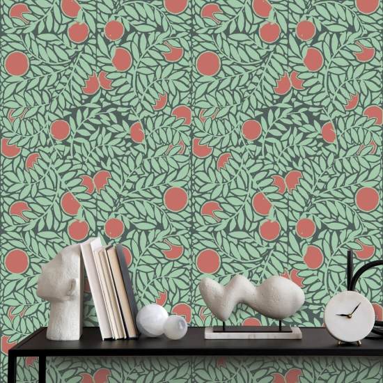 Appelsinlund Mint Coral Floral Bakgrunn