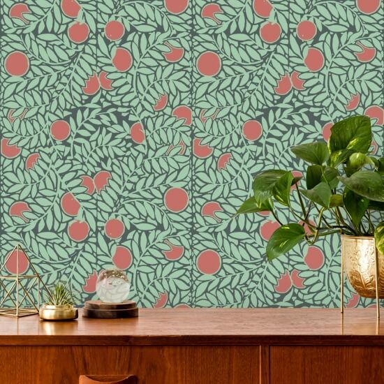 Huerto de naranjos Papel pintado floral Mint Coral