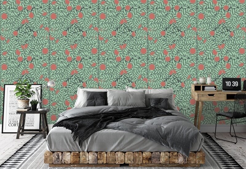 Laranjal Papel de parede floral Mint Coral