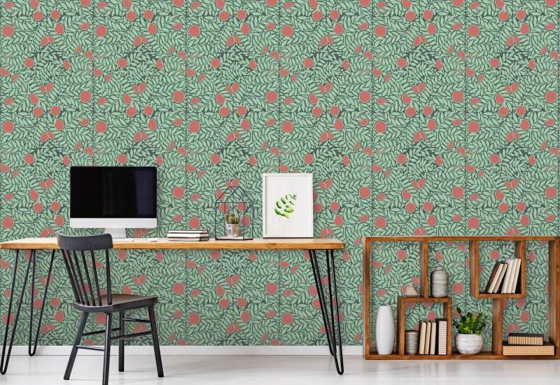 Orange Grove Mint Coral Floral Wallpaper