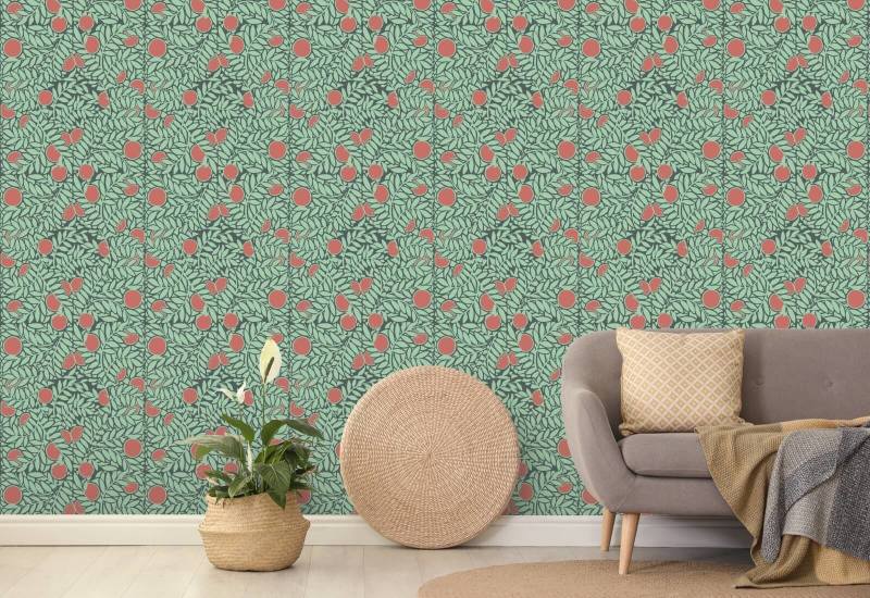 Sinaasappelboomgaard Mint Coral bloemenbehang
