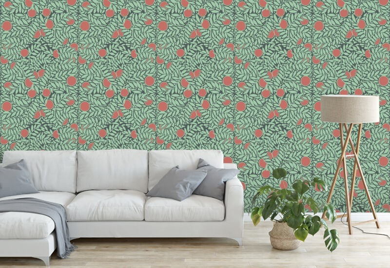 Appelsinlund Mint Coral Floral Bakgrunn