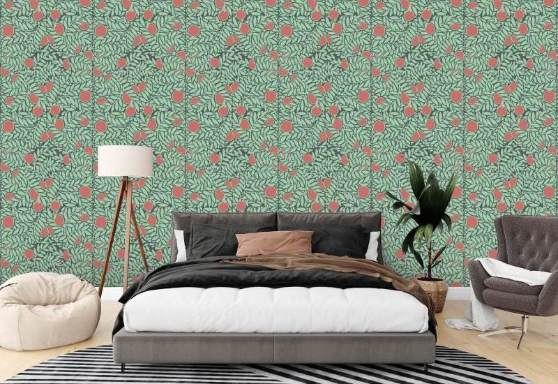 Appelsinlund Mint Coral Floral Baggrund