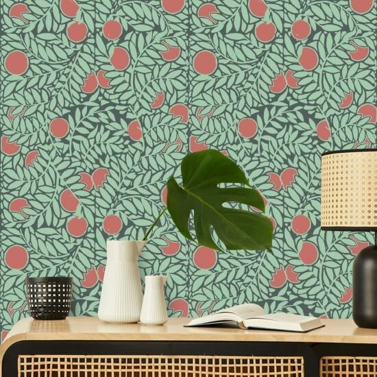 Orange Grove Mint Coral Floral Wallpaper