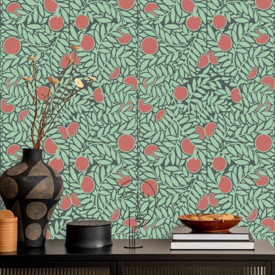 Sinaasappelboomgaard Mint Coral bloemenbehang