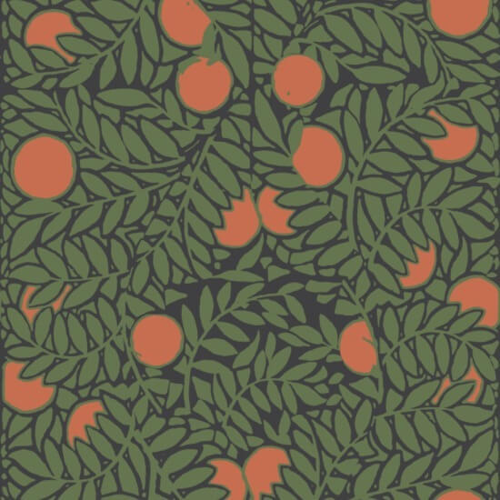 Orange Grove Forest Green Floral Wallpaper