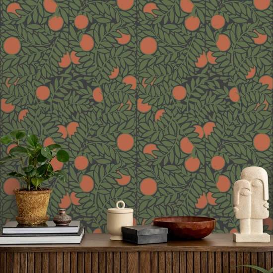 Aranceto Carta da parati floreale verde foresta