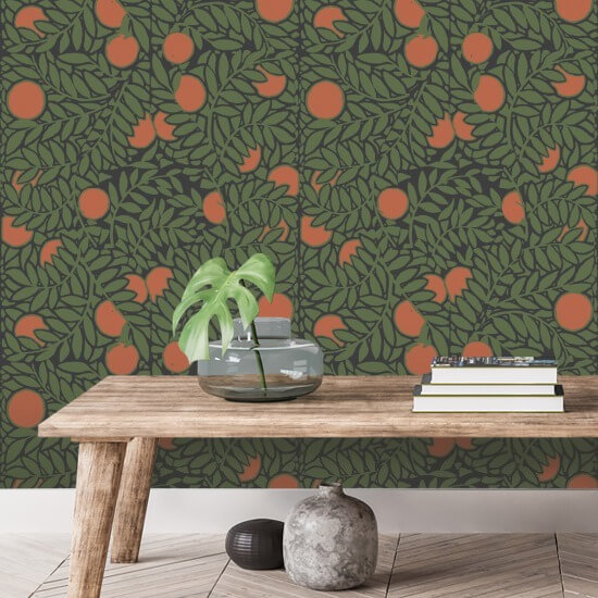 Sinaasappelboomgaard Bosgroen bloemenbehang