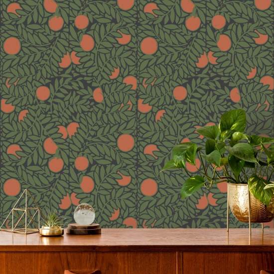 Sinaasappelboomgaard Bosgroen bloemenbehang