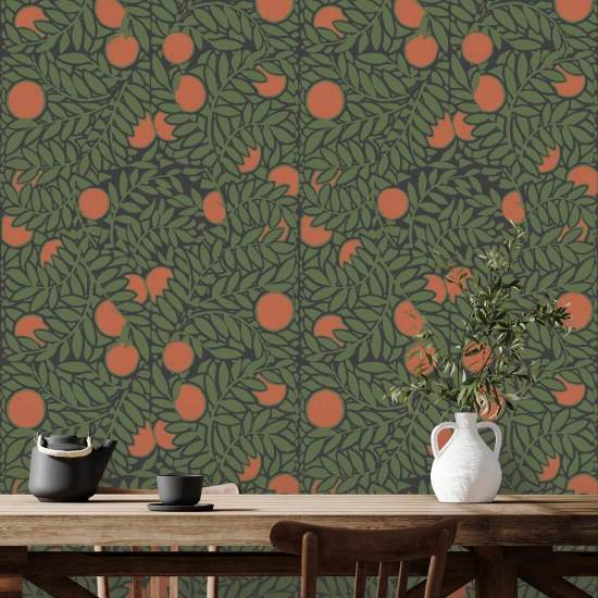 Orangeraie Papier peint floral Forest Green