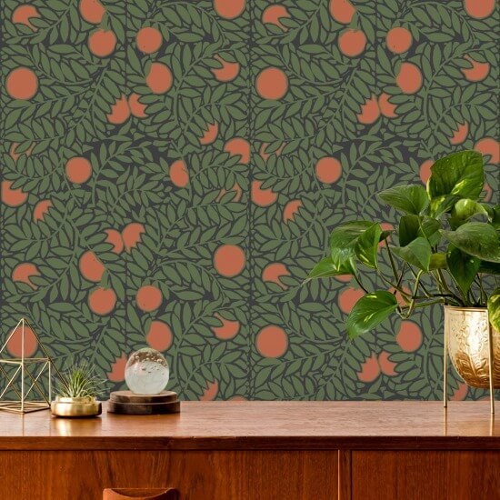 Aranceto Carta da parati floreale verde foresta