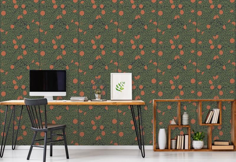 Orangeraie Papier peint floral Forest Green