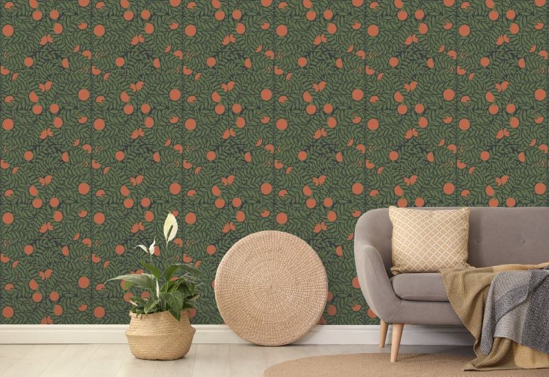 Orangeraie Papier peint floral Forest Green