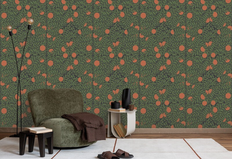 Orangeraie Papier peint floral Forest Green