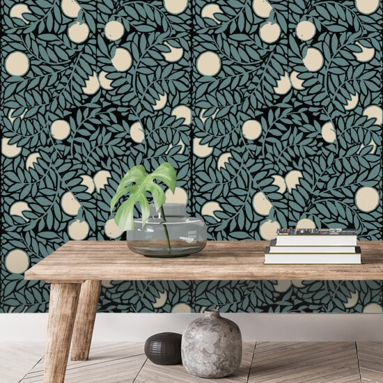 Orange Grove Blue Cream Floral Wallpaper