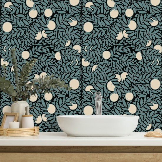 Aranceto Carta da parati floreale blu crema