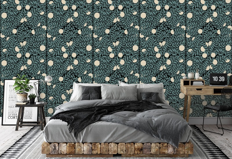 Orange Grove Blue Cream Floral Wallpaper