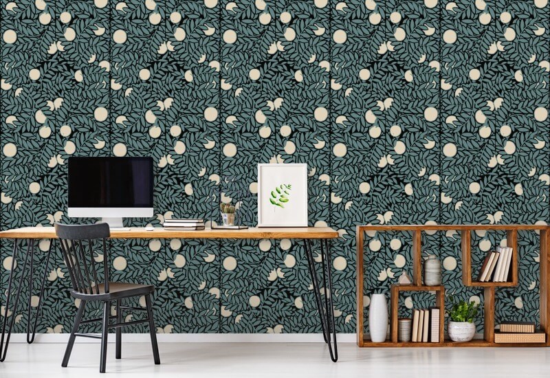 Orange Grove Blue Cream Floral Wallpaper