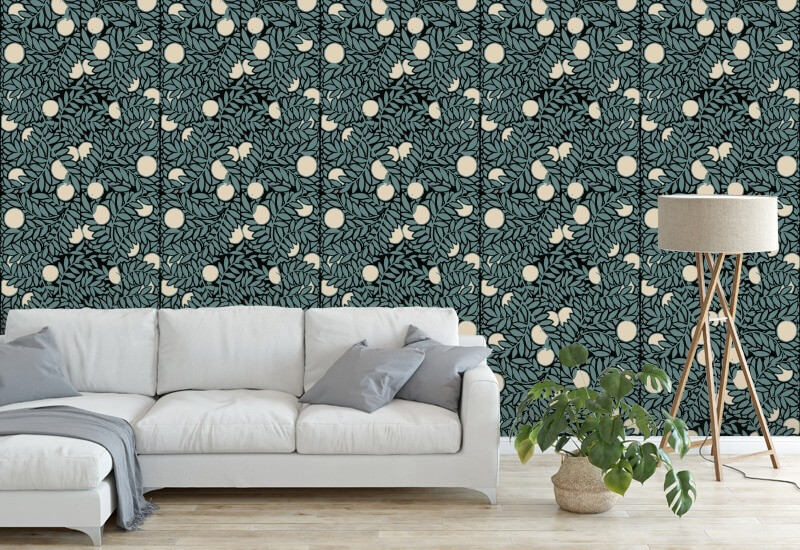 Orange Grove Blue Cream Floral Wallpaper