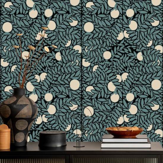 Orangeraie Papier peint floral bleu crème