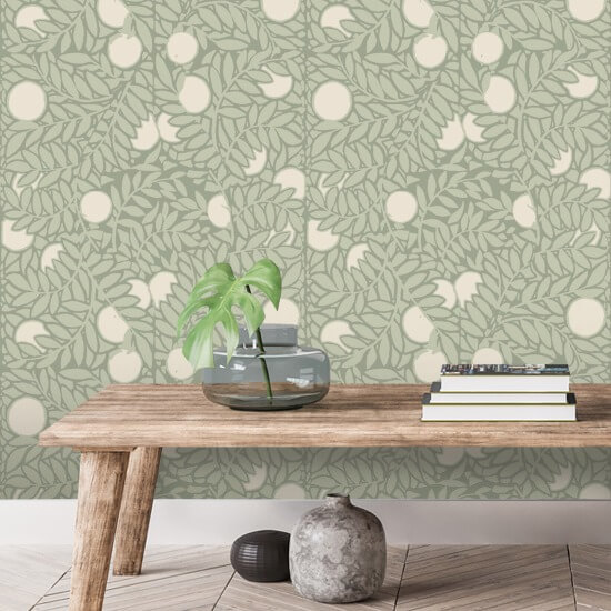 Orange Grove Pale Green Floral Wallpaper